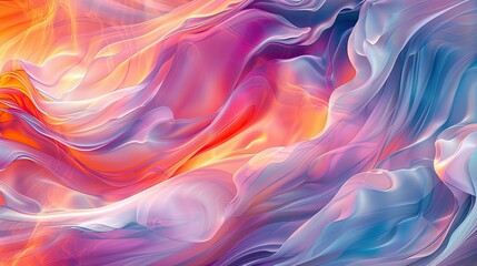 Wall Mural - A colorful, abstract painting of a flowing, colorful fabric. The painting is full of vibrant colors and has a dreamy, ethereal quality