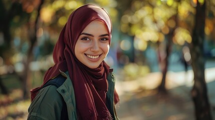 Wall Mural - The woman in hijab outdoors