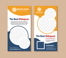 Poster - the best kidspace posters set. Colorful templates with space for photo collage in circle shape. Design elements for covers, social networks. flat vector collection isolated on white background