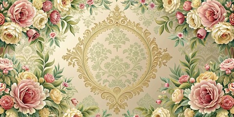 Sticker - Elegant and intricate floral wallpaper design, rose, pink, vintage, pattern, background, texture, delicate