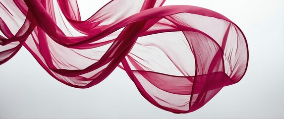 Poster - wavy pink fabric floating on plain white background for banner background copy space