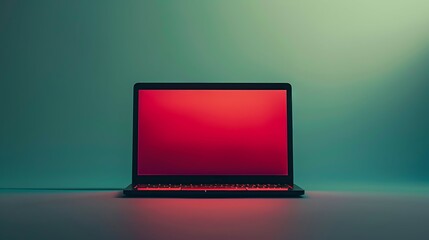 Canvas Print - A frontal view of a laptop with a red security alert symbol on the screen, placed against a light green gradient background, no logo, high clarity, and copy space. High quality picture resolution 4K