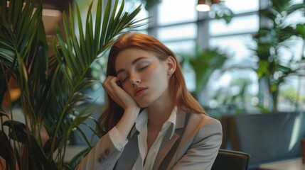 Poster - The tired businesswoman napping