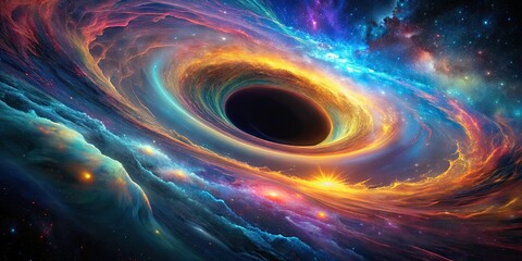 Wall Mural - a mesmerizing image of a black hole with colorful swirling gas and dust , space, astronomy, science,