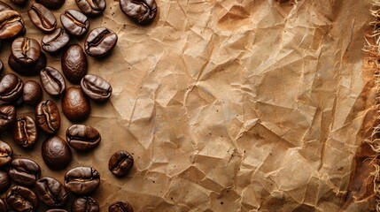 Sticker - Close up of roasted coffee beans on vintage background