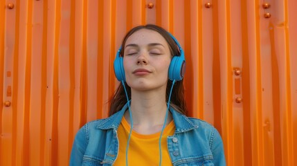 Wall Mural - The Woman with Blue Headphones