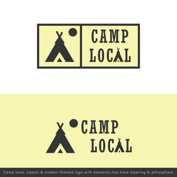 The Camping Local logo design is simple, with camping tent and moon elements, suitable for camping equipment rental business logo branding, adventure logo branding.