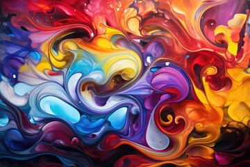 Wall Mural - a painting of a colorful swirl, Abstract swirls of vibrant colors representing chemical reaction