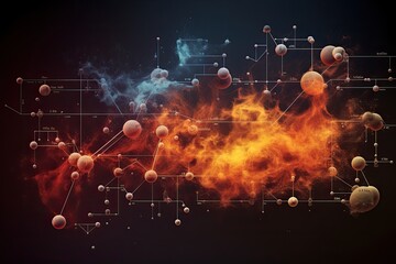 Poster - a black background with a colorful diagram of the different types of wine, chemical equation background illustrating reactions