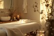 © SaroStock - a massage room with a table and candles, peaceful massage room bathed in warm light, offering haven of comfort and wellness