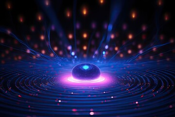 Poster - a futuristic space station with a large star in the middle, representation of the photoelectric effect unveiling quantum phenomena