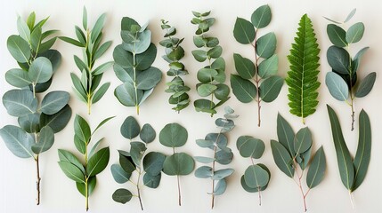 Wall Mural - Greenery Collection: A Flat Lay of Eucalyptus, Fern and Other Foliage