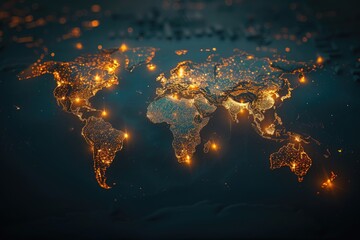 Poster - a map of the world at night, world map illuminated, showcasing the global reach of social justice initiatives