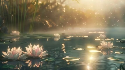 Poster - Water Lily Pond at Sunset