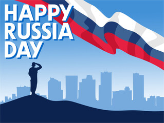 Wall Mural - happy russia day with silhouette of a soldier