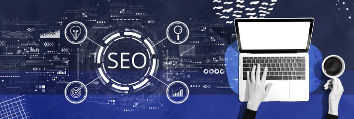 Poster - seo concept with person using a laptop computer
