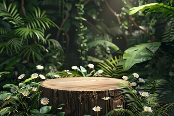 Poster - Wooden Stump in a Lush Tropical Forest