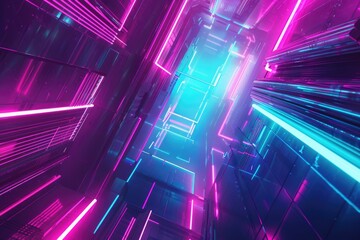 Wall Mural - Futuristic neon lights create an abstract digital cyber space with vibrant, colorful lines and structures. AIG62