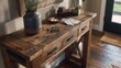 © Ramzan - wooden Craftsman-style hallway table with custom drawers and a rustic finish, ideal for storing keys and mail in an entryway
