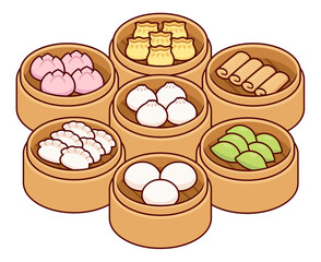 Dim sum in steamer basket drawing set