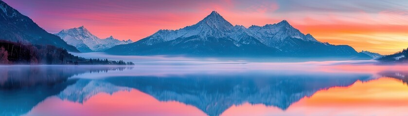 Wall Mural - Mountain Lake Sunrise Reflection.