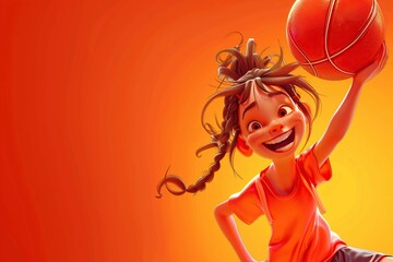 Wall Mural - A girl with a basketball, character 