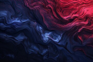 Poster - A blue and red abstract painting with a wave-like pattern