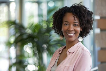 Wall Mural - happy african american casual businesswoman in office