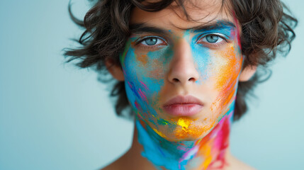 Poster - Young male artist posing with paint splatters on face and neck