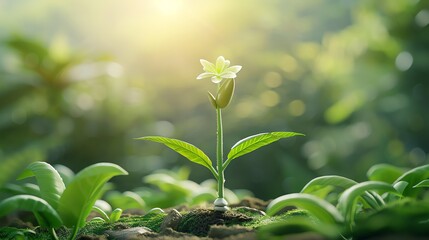 CG 3D render of a seed transforming into a lush plant