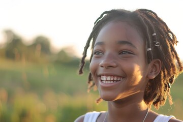 Wall Mural - Smiling young African American teen girl looking away and laughing