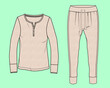 © MdAbir - ladies nightwear henley cuff jogger fashion illustration flat sketch vector.