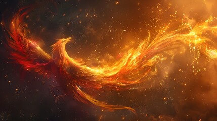 Sticker - phoenix made of fire, with vibrant flames forming its wings and body as it rises from the ashes