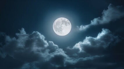 a captivating night sky scene with a bright, glowing full moon illuminating the landscape. the moon'