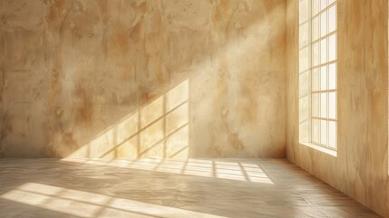 Wall Mural - Warm minimalist space, washed in beige hues under soft natural light, casting soothing shadows for a serene ambiance.
