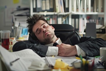 tired business man sleepy and bored from sitting at a desk for a long time and has office syndrome - generative ai