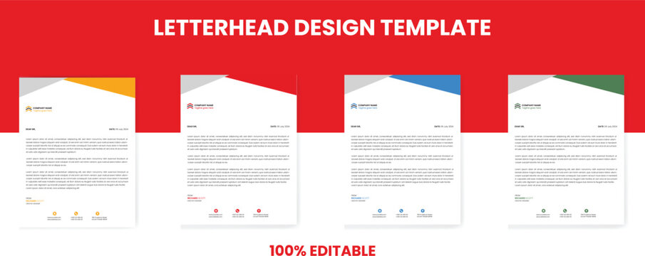 Business Letterhead design template with 4 color variations abstract corporate letterhead