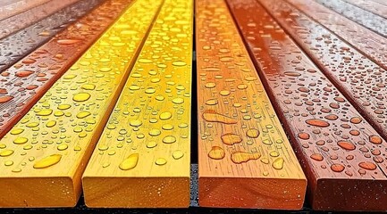 Poster - water drops on a wooden background