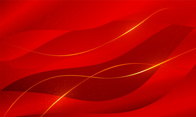 Poster - abstract 3d elegant red background with golden lines. modern luxury style, trendy wave layers patter