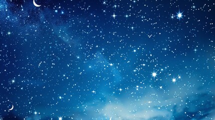 Poster - A blue background with a scattering of white stars and crescent moons, creating a night sky scene