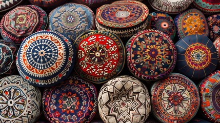 Poster - Circular motifs in traditional textiles globally symbolize culture and artistry, blending heritage and decor.
