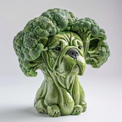 Creative Design of Broccoli Merged with Dog Head on White Background, Nature-Inspired Imaginative Healthy Green Food Safety Concept, Bestseller Book Background or Wallpaper, abstract AI-Generat