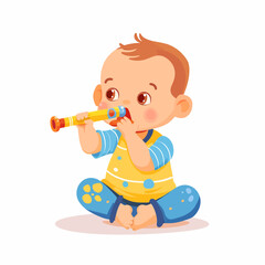 Cute and fun illustration of a baby with a toy vector isolated white background