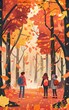 © Ruby Siam - A group of hikers walk through a beautiful autumn forest, surrounded by vibrant red and orange leaves.