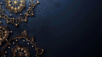 Sticker - A dark blue background with intricate, gold filigree patterns, giving a luxurious and elegant feel