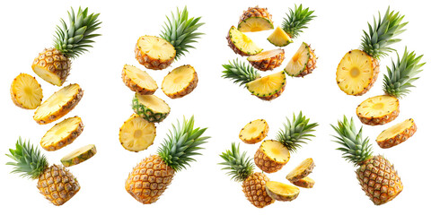 pineapple slices flying isolated on transparent background png file