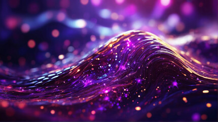 Wall Mural - close up abstract purple and gold wavy surface with glittering lights
