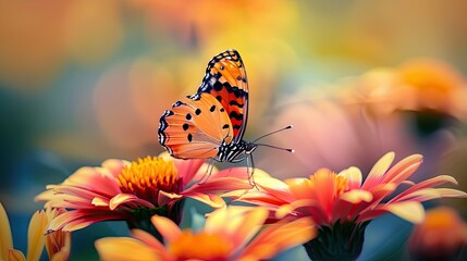 A beautiful butterfly resting on a colorful flower