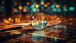 © Manon - a magnifying glass over a financial data board. financial data concept. business stock financial finance management on analysis data strategy with graph