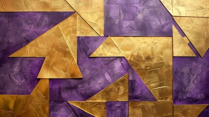 Canvas Print - A painting of gold and purple triangles